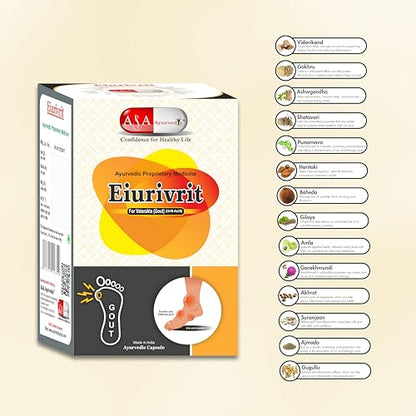 Eiurivrit Ayurvedic UricAcid Medicine | Balancing Uric Acid Naturally | Uric Acid Control I Uric Acid Balance I Gout Pain Relief | 60 capsule