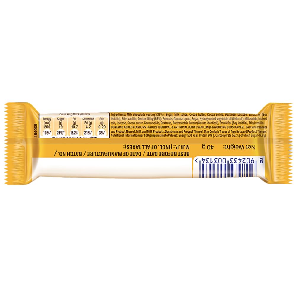 Snickers Butterscotch Flavoured Chocolate Bar | Loaded with Crunchy Peanuts, Nougat & Caramel | Irresistibly Nutty Chocolate Bar | 40g | Pack of 10