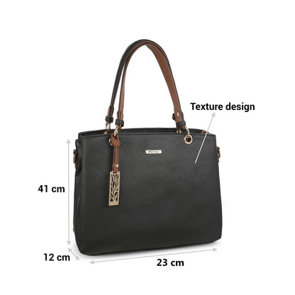 Metro Women Black Faux Leather Handbag with Detachable Sling (66-7852)