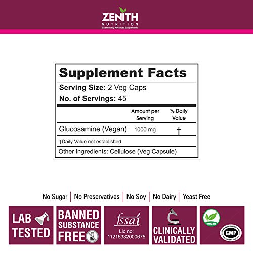 Zenith Nutrition Vegan Glucosamine for Joints movement and cartilage - 500mg 90Caps