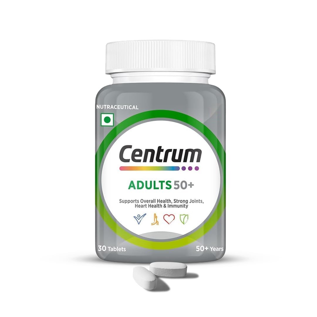 Centrum Adult 50+, World's No.1 Multivitamin with Calcium, Vitamin D3 & 21 other Nutrients for Overall Health, Strong Joints & Heart Health (Veg) 30 Tablets