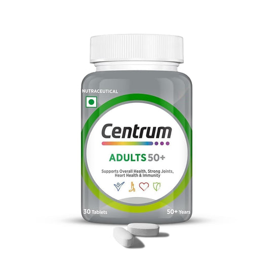 Centrum Adult 50+, World's No.1 Multivitamin with Calcium, Vitamin D3 & 21 other Nutrients for Overall Health, Strong Joints & Heart Health (Veg) 30 Tablets