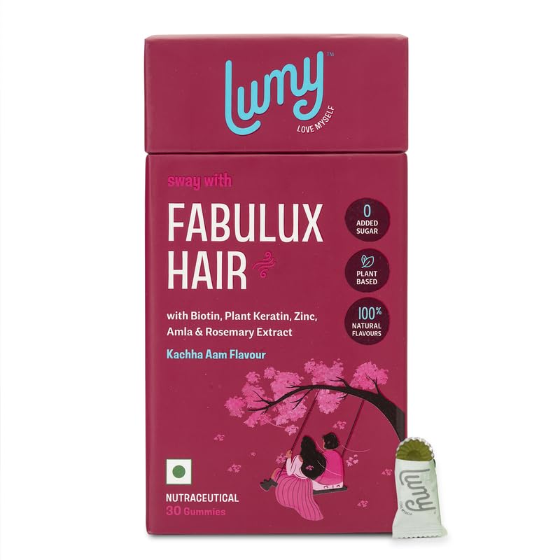 Lumy Fabulux Hair Gummies Biotin & Plant Keratin for Radiant Hair & Nail | Prebiotic Gut-Hair Support | 30 Day Pack | Zinc, Amla, Rosemary for Healthy Scalp | No Added Sugar, Vegan