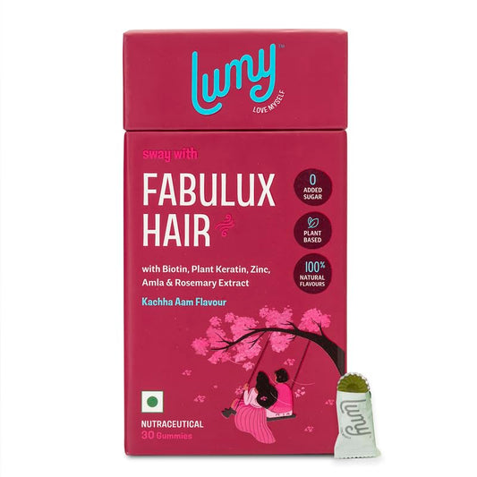 Lumy Fabulux Hair Gummies Biotin & Plant Keratin for Radiant Hair & Nail | Prebiotic Gut-Hair Support | 30 Day Pack | Zinc, Amla, Rosemary for Healthy Scalp | No Added Sugar, Vegan