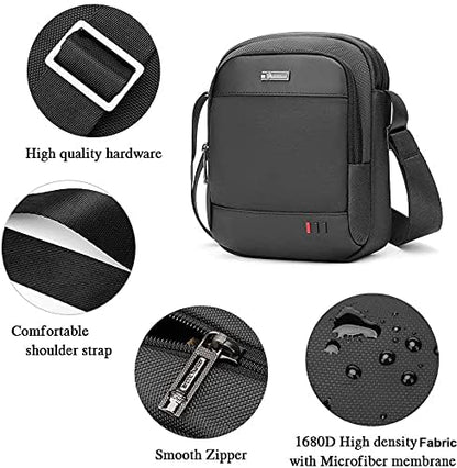 Arctic Hunter Small Sling Bag for Men 4L Side Bag Sleek Crossbody Bag for 8-inch iPad Pocket Premium Mobile Bag 1680D Polyester Water-resistant Shoulder Bag for Business Office Casual (Black)