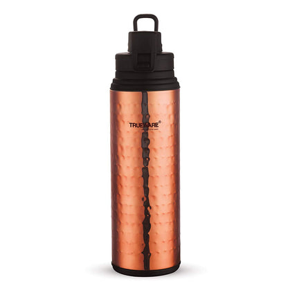 Trueware Copper Fusion 800 Insulated Inner Stainless Steel Water Bottle, 600 ml, Stainless steel finish| Inside Copper | Leak Proof | BPA Free | Hot or Cold for Hours | Office | Gym | Hiking | Treking | Travel Bottle |Hammered Finish