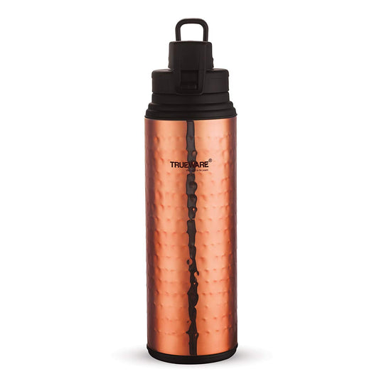 Trueware Copper Fusion 800 Insulated Inner Stainless Steel Water Bottle, 600 ml, Stainless steel finish| Inside Copper | Leak Proof | BPA Free | Hot or Cold for Hours | Office | Gym | Hiking | Treking | Travel Bottle |Hammered Finish