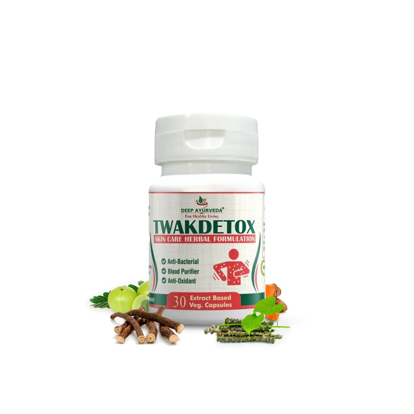 Twakdetox Skin Care Vegan Capsules (60) | Ayurvedic Skin Detox Supplement for Acne, Pimples, Clear & Glowing Skin | Blood Purifier Formula