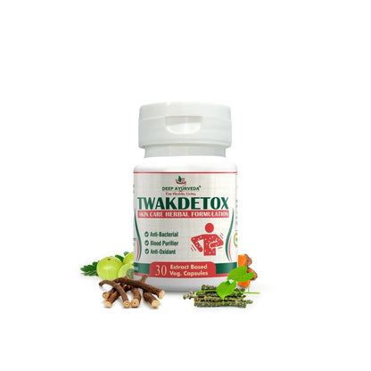 Twakdetox Skin Care Vegan Capsules (60) | Ayurvedic Skin Detox Supplement for Acne, Pimples, Clear & Glowing Skin | Blood Purifier Formula