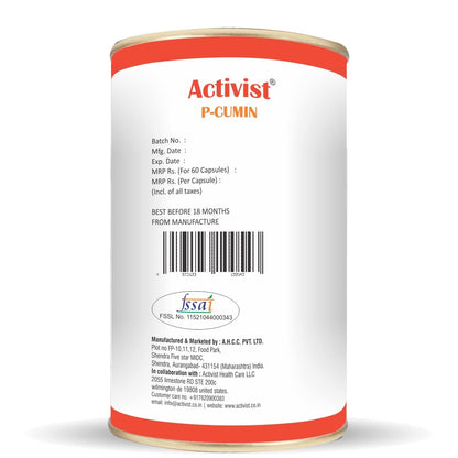 Activist P-Cumin Oil Capsule | Nutritional Dietary Supplement (60 Liquid Capsule) - 100% Pure Cumin Oil, Natural Support for Digestive Health, Immune System Boosting, and Antioxidant Protection