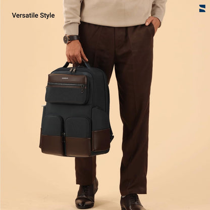 scarters Terminal 16" Laptop Bag 24L, Water Resistant (Navy Blue & Brown)