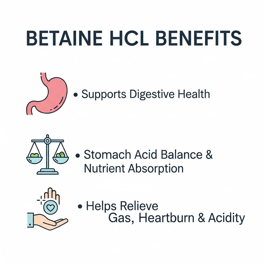 Vegetarian Betaine HCL with Pepsin and Herbs Digestive Enzyme | Protein Digestion Support | For Adult Daily Use Pack of 1 (60 Veg Tablets)