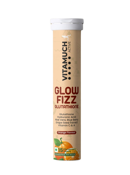 Vitamuch Glow Fizz | Glutathione Effervescent Tablets for Skin Brightening & Anti-Aging | With Hyaluronic Acid & Vitamin C | Drop, Fizz & Drink Formula | (15 Days(Pack of 1), Orange)
