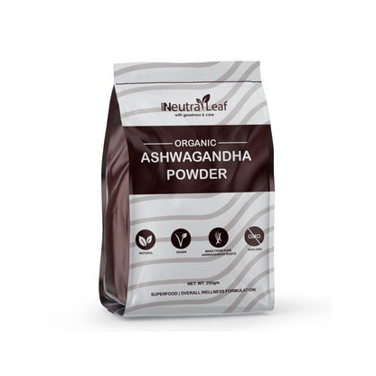 Neutra Leaf Organic Ashwagandha Powder | Ayurvedic Support for Stress, Mental Calmness & Anxiety Issues | Certified Organic - 200 Grams