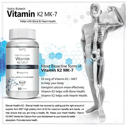 Vokin Biotech Vitamin K2 MK-7- Support Bone & Heart Health - 55mcg – (90 Capsules)