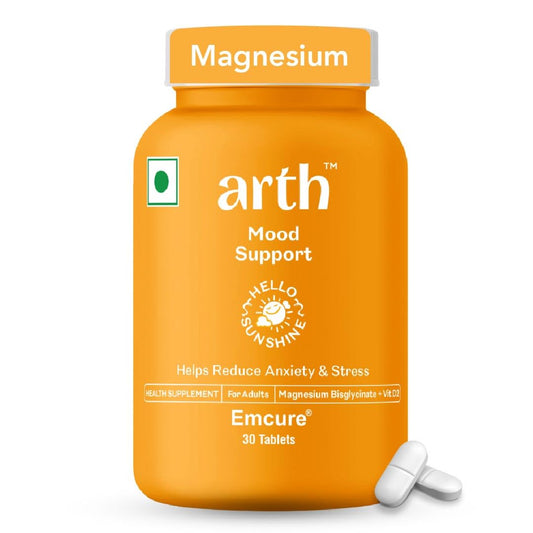 Arth Chelated Magnesium Bisglycinate Supplement | With Vitamin D2 & B6 | High Absorption 1000mg Magnesium Bisglycinate complex for Muscle Recovery, Relaxation & Better Sleep | Stress & Anxiety Support | 30 Veg Tablets | For Men & Women