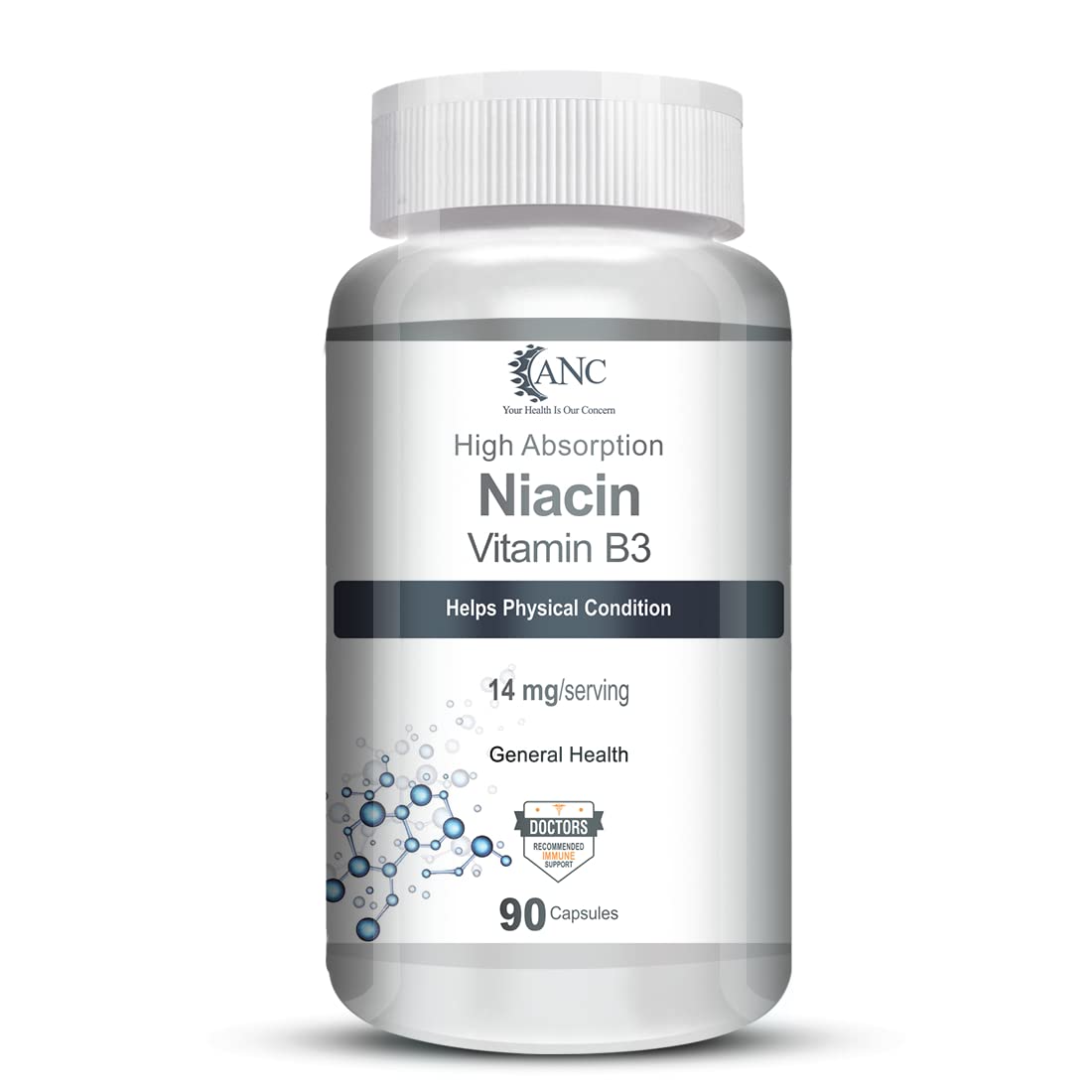 ANC Niacin Vitamin B3 for Vascularity & Increase Cellular Energy 90 Veg Capsules