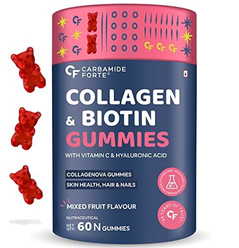 Carbamide Forte Collagen & Biotin Gummies | Collagen Supplements | Collagen for Women & Men for Skin & Hair | Mixed Fruit Flavour - 60 Gummies