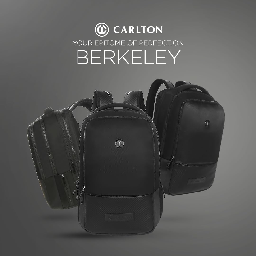 CARLTON Laptop Backpack 22L With Ergonomic Back Panel and Grab Handle, Concealed Back Pocket, Gadget Compartment & Expander | Black | Berkeley
