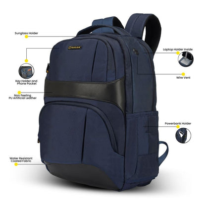 Travel Blue Supreme 17.3 Inch Laptop Backpack, 22.5 Litres, Water Resistant Travel & Office Backpack with Laptop Compartment, Power Bank Holder, Sunglasses Holder & Key Holder, Navy