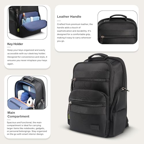 Timus Boston Black Professional Laptop Backpack for Men & Women 25 L | Fits 15.6 Inch Laptop | Water-Resistant | Premium Polyester Build with Trolley Sleeve