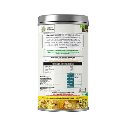Natures Organica Green Tea Stress relief & Good Sleep with 100% Whole Leaf Green tea | Stress Relief Green tea, Detoxifying Tea with Ashwagandha, Brahmi, Peppermint Leaves, Chamomile .(100 gm).