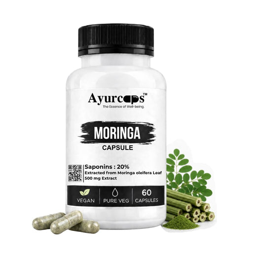 Ayurcaps Moringa Capsules | Moringa Leaves Extract 500mg | Herbal Ayurvedic Supplement For Daily Wellness, Energy & Active Lifestyle Support | Rich In Vitamins & Minerals | Vegan Pure Veg Capsules | 60 Capsules