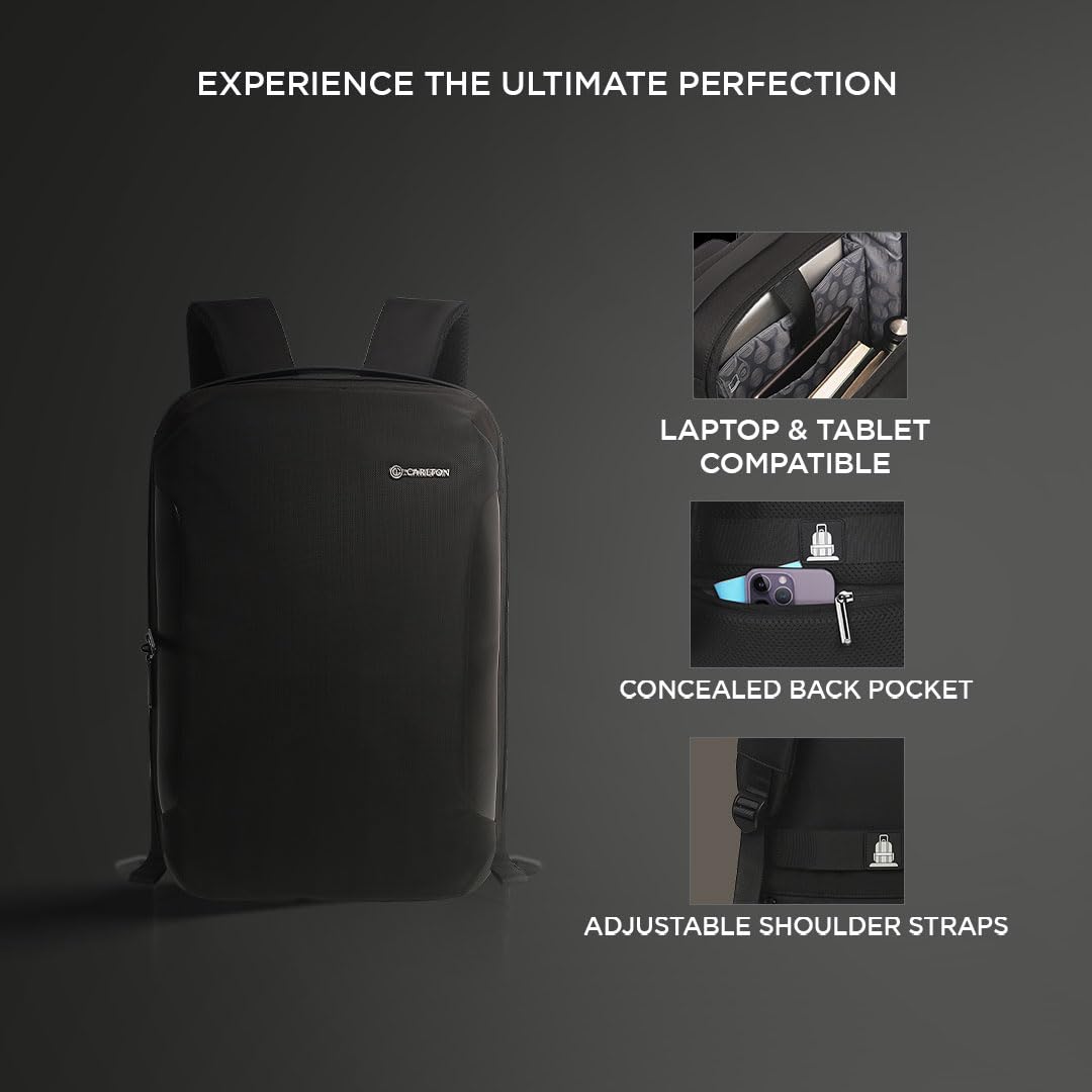 CARLTON Laptop Backpack with Front Access Pocket, Trolley Sleeve, Flush USB Port & Water Resistant Fabric | Ferrous Black | Bradford