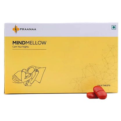 Praanaa Health Care MindMellow | Sleep Support and Stress Relief Supplement with Melatonin Ashwagandha L-Theanine | Doctor Formulated Relaxation Tablets (100 Count)