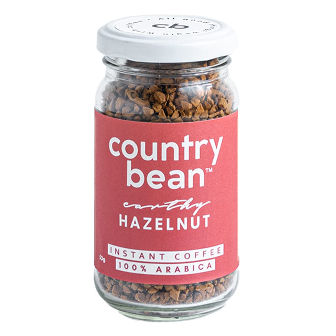 Country Bean Hazelnut Instant Coffee Powder 50 G | Arabica, Freeze-dried, Flavoured coffee | No Added Sugar | Makes 25 Cups