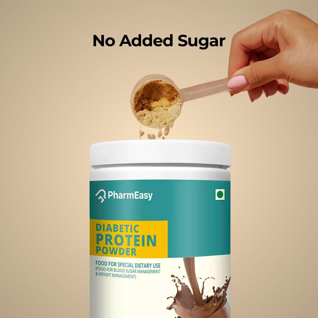 PharmEasy Diabetic Protein Powder - 400g | 2X Calcium, Magnesium and Zinc | Protein Intake Twice Daily for Supporting Sugar Levels & Weight Balance | No Added Sugar | Dutch Chocolate Flavor