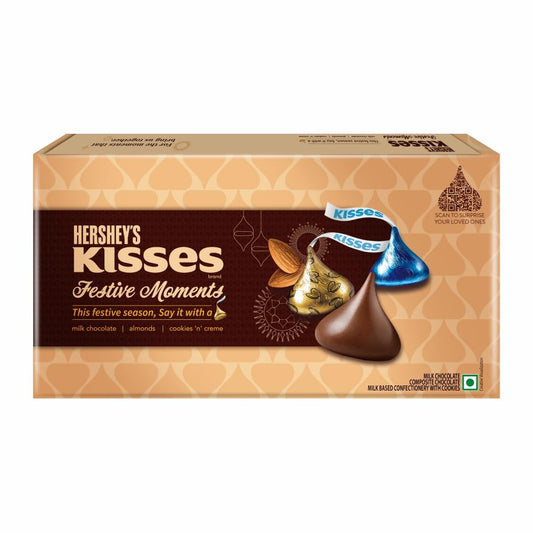 Hershey’s Kisses Diwali Chocolate Tin Gift Pack | Melt-in-Mouth Milk, Almond & Cookies n Crème Chocolates | Festive Gifting Box | 124.5gm