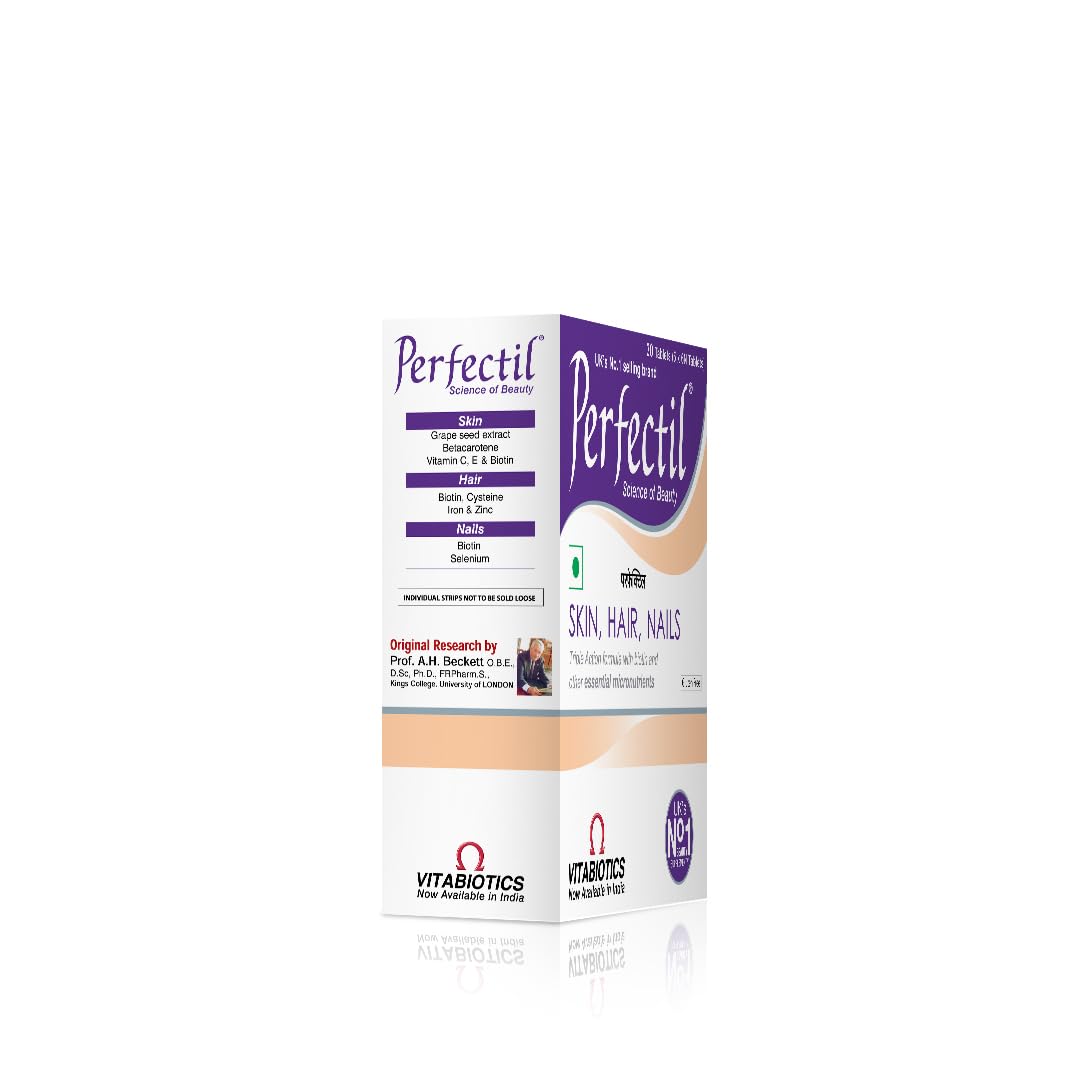 Perfectil 30 Tablets, Triple Action Formula Enriched With Biotin, Grape Seed Extract, For Healthy Skin, Hair, And Nails | Gluten Free Vegetarian Tablets(Pack Of 1)