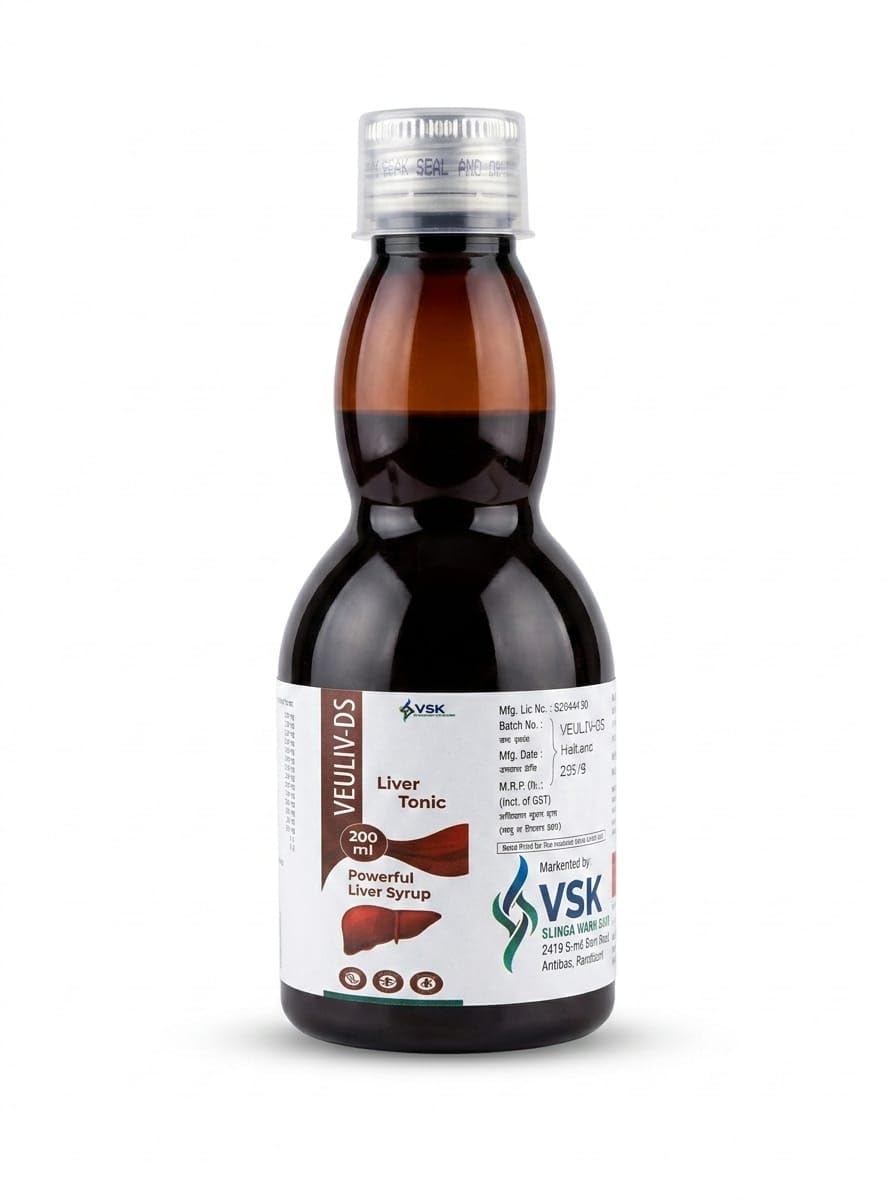 VEULIV-DS Liver Syrup 200ml | Ayurvedic Herbal Supplement | Liver Detox & Antioxidant Tonic | Digestive Support | Metabolism Booster & Appetite Enhancer | with Bhumi Amla, Kalmegh, Kutki & Giloy