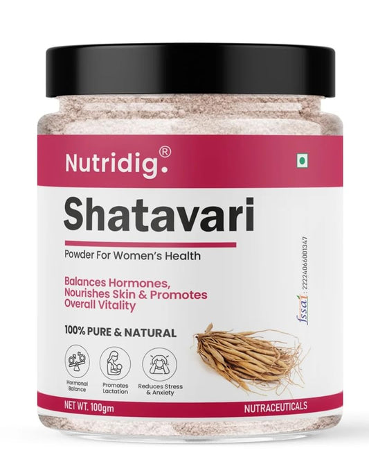 Nutridig Shatavari Powder for Women's Health | Ayurvedic Support for Women's Hormonal Balance, Reproductive Health & Healthy Lactation | 100g