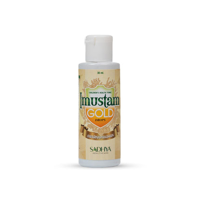 Imustam Swarnaprashan Gold Ayurvedic Drops | Sadhya Healthcare | Children’s Health Tonic for Daily Wellness Support | Immunity Support + Memory and Focus Support | Brahmi, Shankhpushpi, Jyotishmati, Vasa, Amla