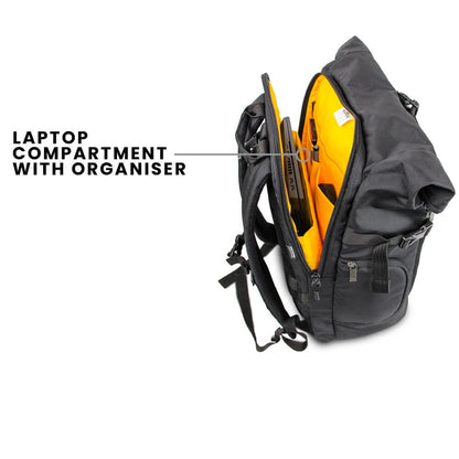 Gods RAPTR ROLL TOP 30 Litre 15.6 Inch Laptop Backpack with Efficient Organiser, Quick Access Pockets, Laptop Compartment, Expendable Design,Travel Friendly, Water Resistant, Black