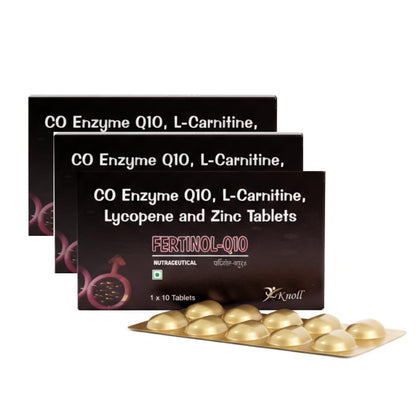 Knoll Healthcare Fertinol-Q10, Coenzyme Q10 (CoQ10) with L-Carnitine, Lycopene & Zinc Tablets | Supports Heart Health, Energy Production, Immunity & Antioxidant Support | Vegetarian Dietary Supplement (30 Capsules)