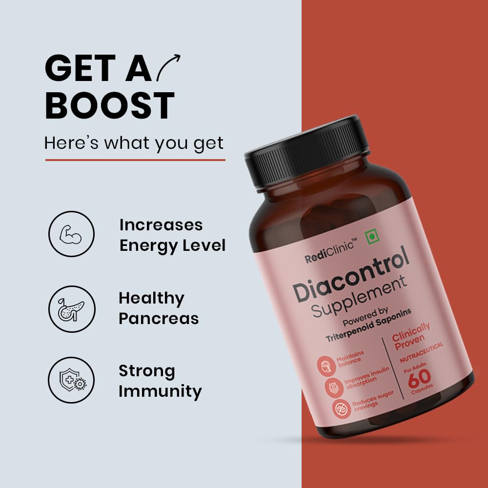 RediClinic DiaControl Capsules for Diabetes | Made with Gudmar, Karela, Jamun, Shatavari |Helps Manage Blood Sugar Levels & Healthy Glucose Levels | Pack of 1-60 Capsules