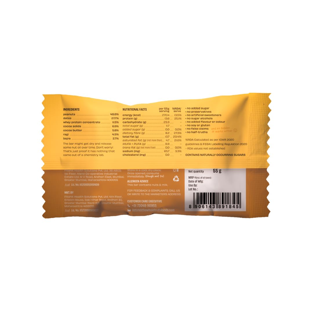 The Whole Truth | 13g Protein Bar | Peanut Millet Cocoa | Pack of 6 x 5- image 2