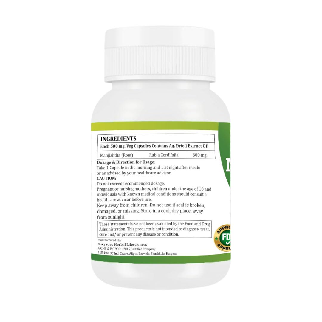 Morsan Healthcare MANJISTHA Capsules – 60 Veg Capsules | Rubia Cordifolia Extract | Natural Ayurvedic Supplement | Plant-Based Herbal Formula | Pack of 2