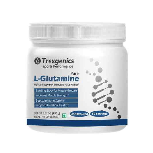 Trexgenics L-GLUTAMINE Pure Powder (50 Servings) Muscle Building Block for Strength & Growth, Leaky Gut Health, Immunity (250 gm) (Pack of 1)