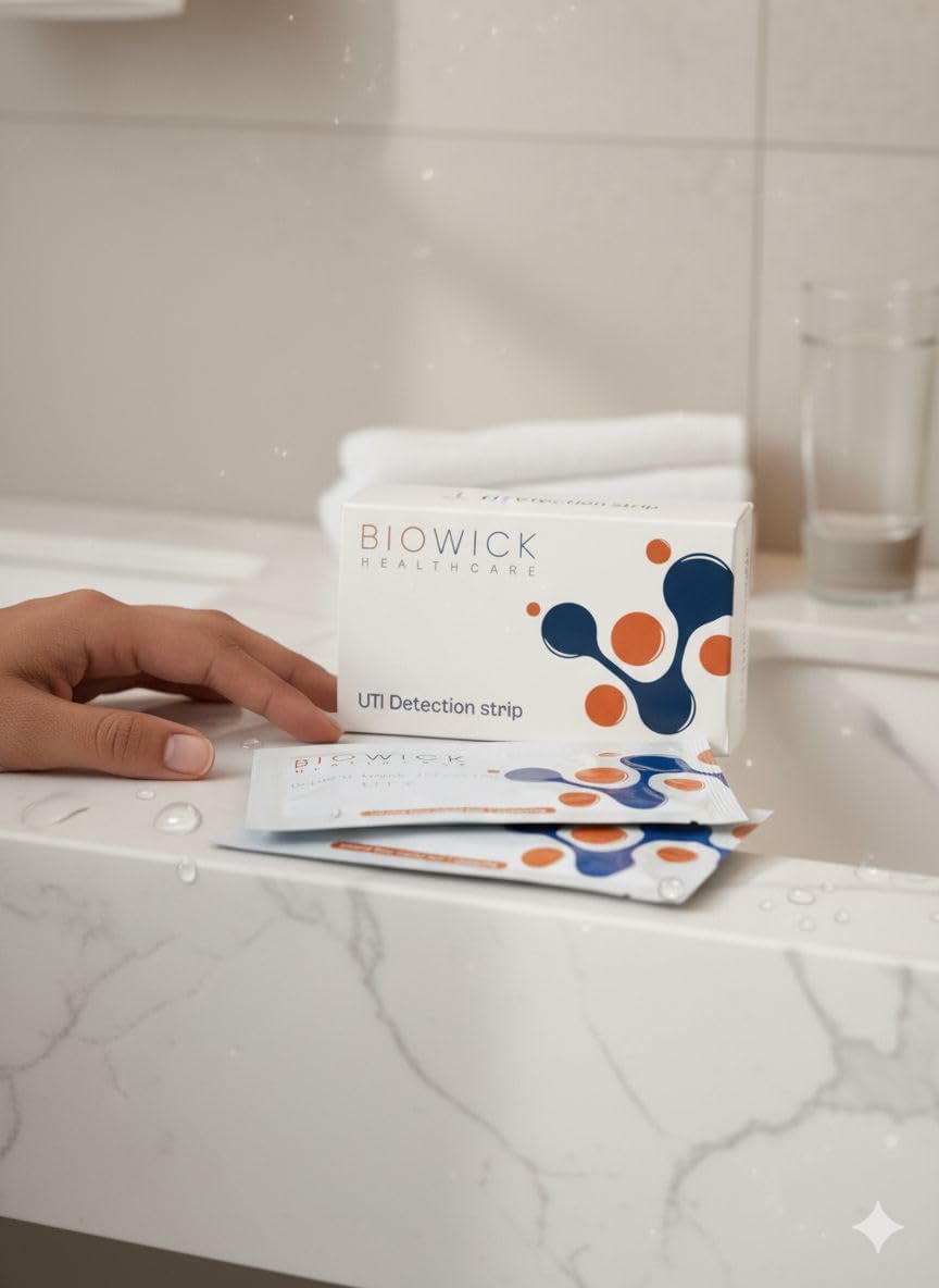 Biowick UTI Home Test Kit | 3 Urine Test Strips | Early UTI Detection at Home | Clinically Tested | Tests Leukocytes & Nitrites | Hygienic & Accurate | Self-Testing Kit | Ideal for Women & Seniors