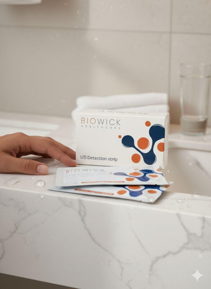 Biowick UTI Home Test Kit | 3 Urine Test Strips | Early UTI Detection at Home | Clinically Tested | Tests Leukocytes & Nitrites | Hygienic & Accurate | Self-Testing Kit | Ideal for Women & Seniors