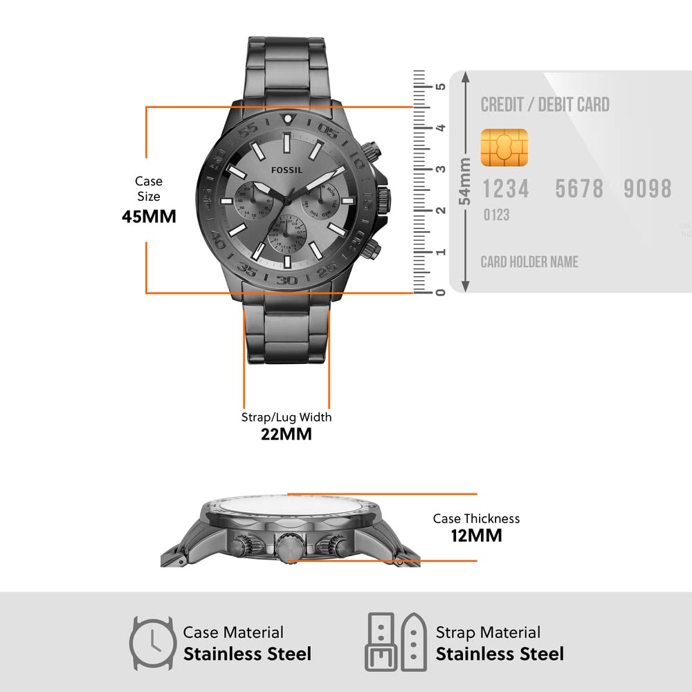 Fossil Men Stainless Steel Bannon Analog Gray Dial Watch-Bq2491, Band Color-Gray
