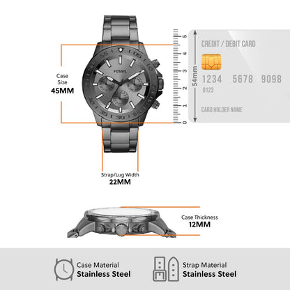 Fossil Men Stainless Steel Bannon Analog Gray Dial Watch-Bq2491, Band Color-Gray