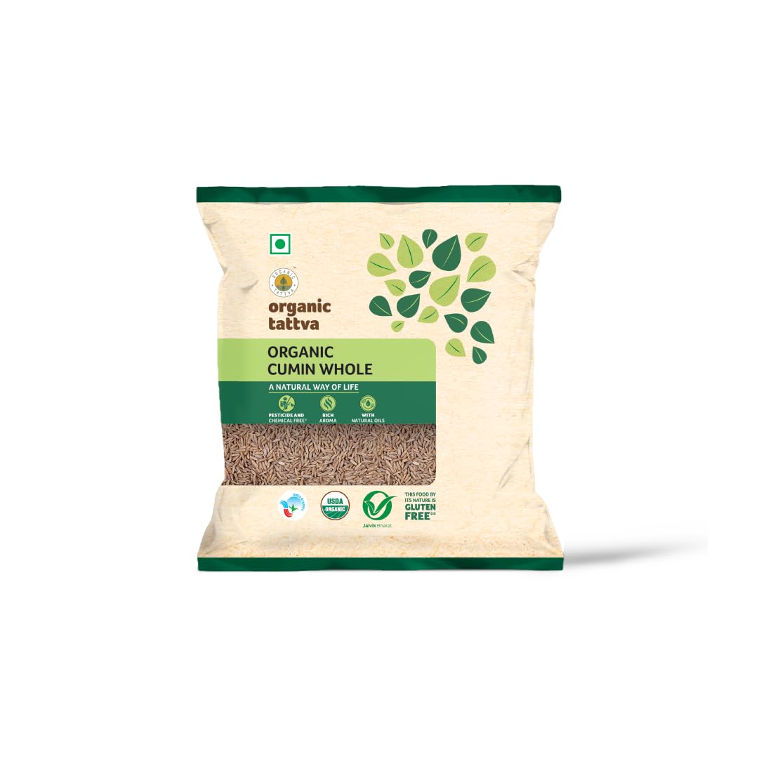 Organic Tattva Jeera 100 gm | Whole Cumin Seeds | Natural Zeera Masala | Fresh Organic Grocery Spice | Quality Jeera Seeds for Cooking & Indian Recipes
