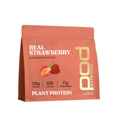 POD NUTRITION Pea Protein Isolate Powder | Vegan Plant Protein, No Added Sugar, Dairy Free| Clean & Easy to Digest with Essential Amino Acids (1kg Pouch, Real Strawberry)