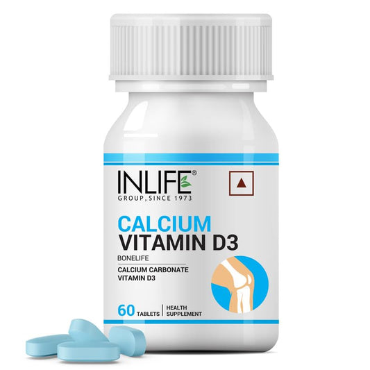 INLIFE Calcium 500 mg Vitamin D3 400 IU Supplement for Men Women - 60 Tablets