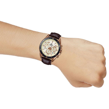 Casio Edifice EFR-552GL-7AVUDF Beige Analog Dial Brown Leather Band Men's Watch Chronograph 100M Water Resistant EX359